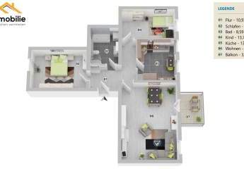 3 Zimmer, Küche, Bad Erdgeschoss mit Balkon