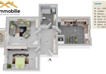 großzügige Erdgeschosswohnung 2 Zimmer 84m²  mit Einbauküche