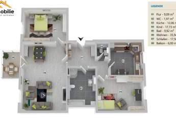 großzügige Erdgeschosswohnung 3 Zimmer 107 m²  mit Einbauküche