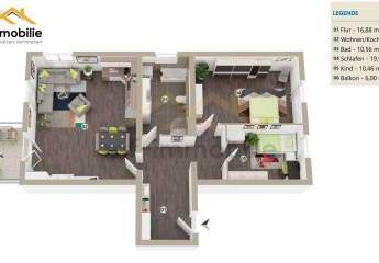 charmante Erdgeschosswohnung 3-Zimmer Balkon, Einbauküche