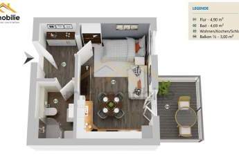 Einzimmer Apartment in Mariental mit Balkon