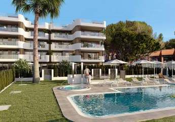 Appartements mit 2 Schlafzimmern, 2 Bädern, Fußbodenheizung in Bädern, Klimaanlage und Gemeinschaftspool nur 250 m vom Meer