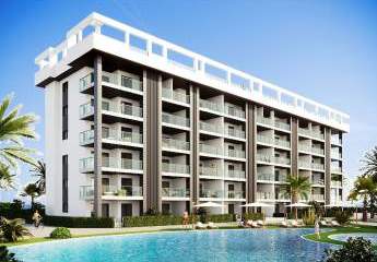 Appartements mit 2 Schlafzimmern, 2 Bädern, Vorinstallation Klimaanlage, Kfz-Stellplatz und Gemeinschaftspool nur 700 m vom Strand