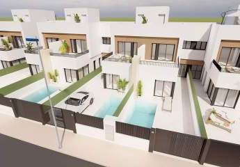 Reihenhaus-Villen mit 3 Schlafzimmern, 3 Bädern, Dachterrasse, Küchen mit Elektrogeräten, Privatpool und Kfz-Stellplatz