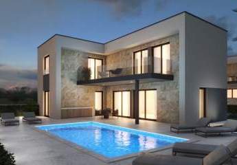 Luxuriöse Neubau-Designer-Villa mit Swimming-Pool und Blick auf das blaue Meer und die Insel Brijuni in Peroj