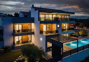 Exklusive neuwertige Luxus Designer-Villa mit Swimmingpool und Meerblick in ruhiger Lage von Fažana