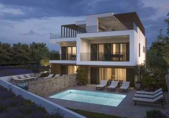 Moderne Luxus Neubau Designer-Doppelhaushälfte mit Swimmingpool und Dachterrasse in Tribunj bei Vodice