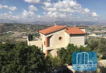Kreta, Lofoupoli bei Heraklion: Villa und Apartment in einer Gartenanlage mit Blick auf Landschaft und Meer zu verkaufen