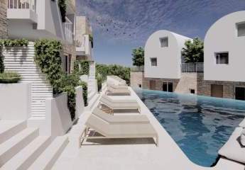 Kreta, Kalyves: 150 Meter zum Meer - Luxusvilla mit Meerblick und privatem Pool in kleinem Komplex zu verkaufen