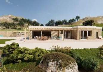 Kreta, Südküste Pitisdia luxuriöse Natursteinvilla (Projekt) mit Meerblick in der Nähe des Strandes