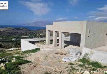Kreta, Kalamaki ebenerdige Villa im Rohbau mit Panorama-Meerblick