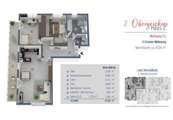 Familienwohnung im 2.OG mit XL-Balkon, Bad mit Wanne+Dusche und Gäste-WC