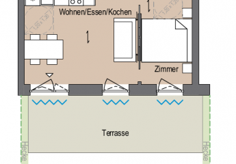 Schöne, gehobene, barrierefreie 2-Zimmer-Wohnung mit Terrasse, Garten und EBK (Neubau/Erstbezug ab 01.08.2024)